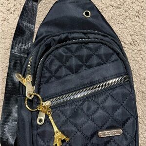 Black Quilted Crossbody Bag with Gold Accents